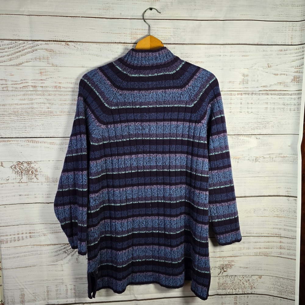 Maggie Lawrence Ribbed Quarter Zip Sweater Tunic Purple Blue Striped Size 14/16 - Picture 2 of 4
